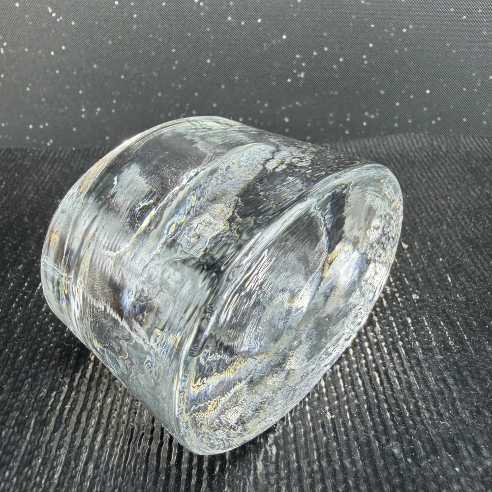 Sweden Textured Clear Ice Glass Votive Tealight Candle Holders Set of 2 Round
